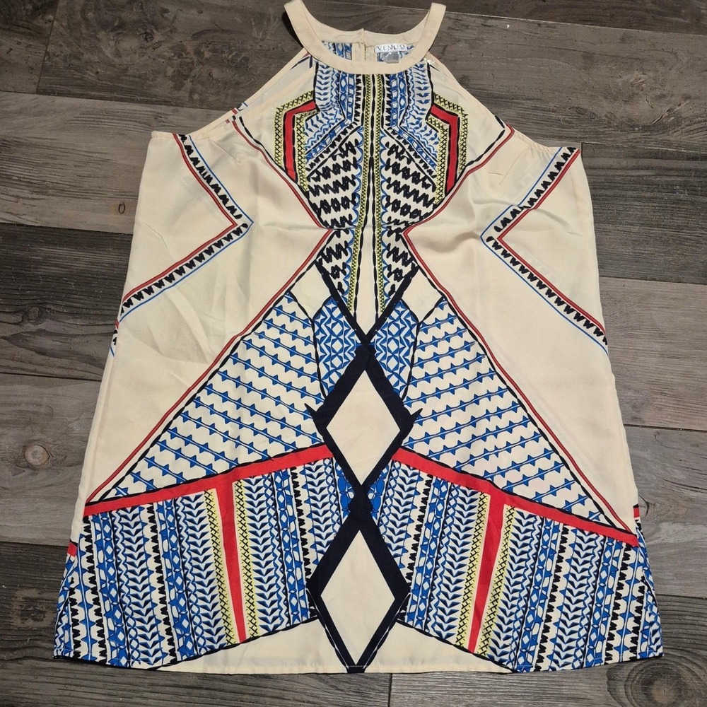 Venus Womens XL Cream Multicolor Geometric Tribal Print Dress